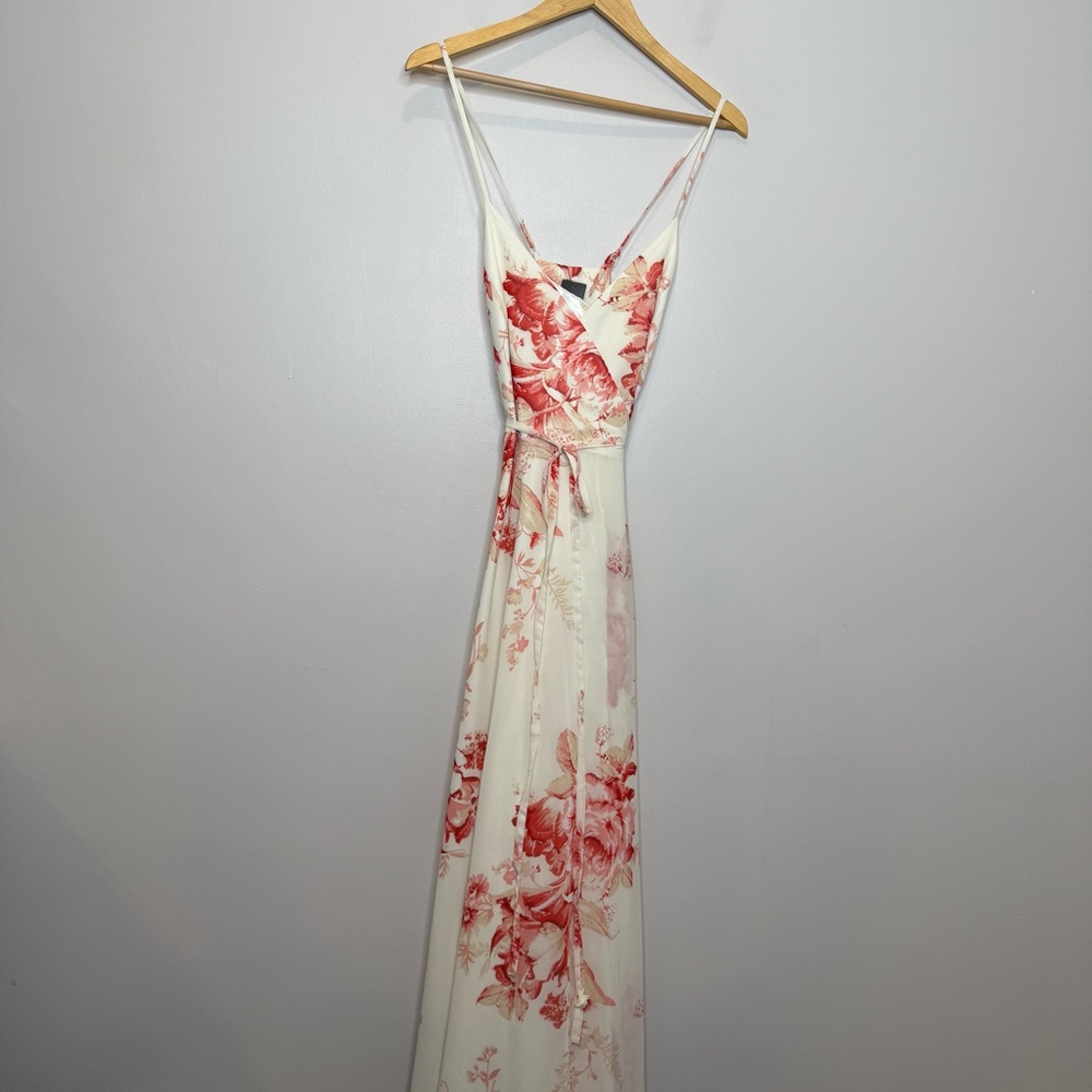 NWT Lulus Elegantly Inclined Wrap Maxi Dress Coral Red Floral - Picture 4 of 8